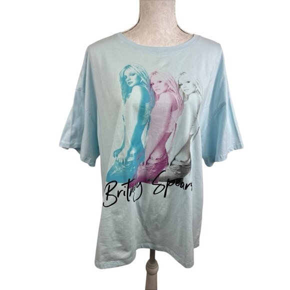 BRITNEY Spears Women's XXL Band Tee Shirt Blue Graphic Crew SS NWT - Picture 1 of 10